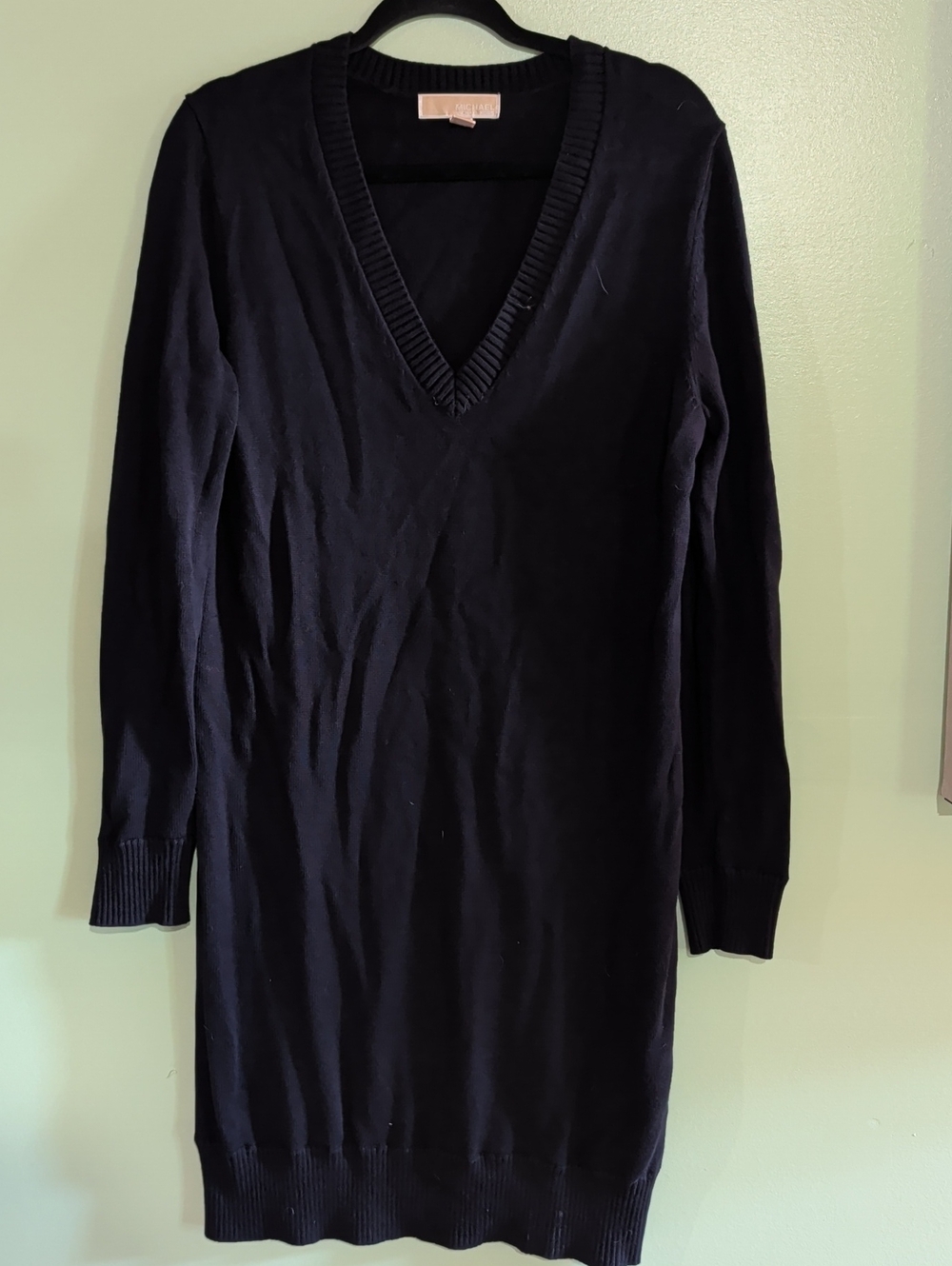 Michael Kors Dark Navy V-Neck Long Sleeve Knit Tunic Dress